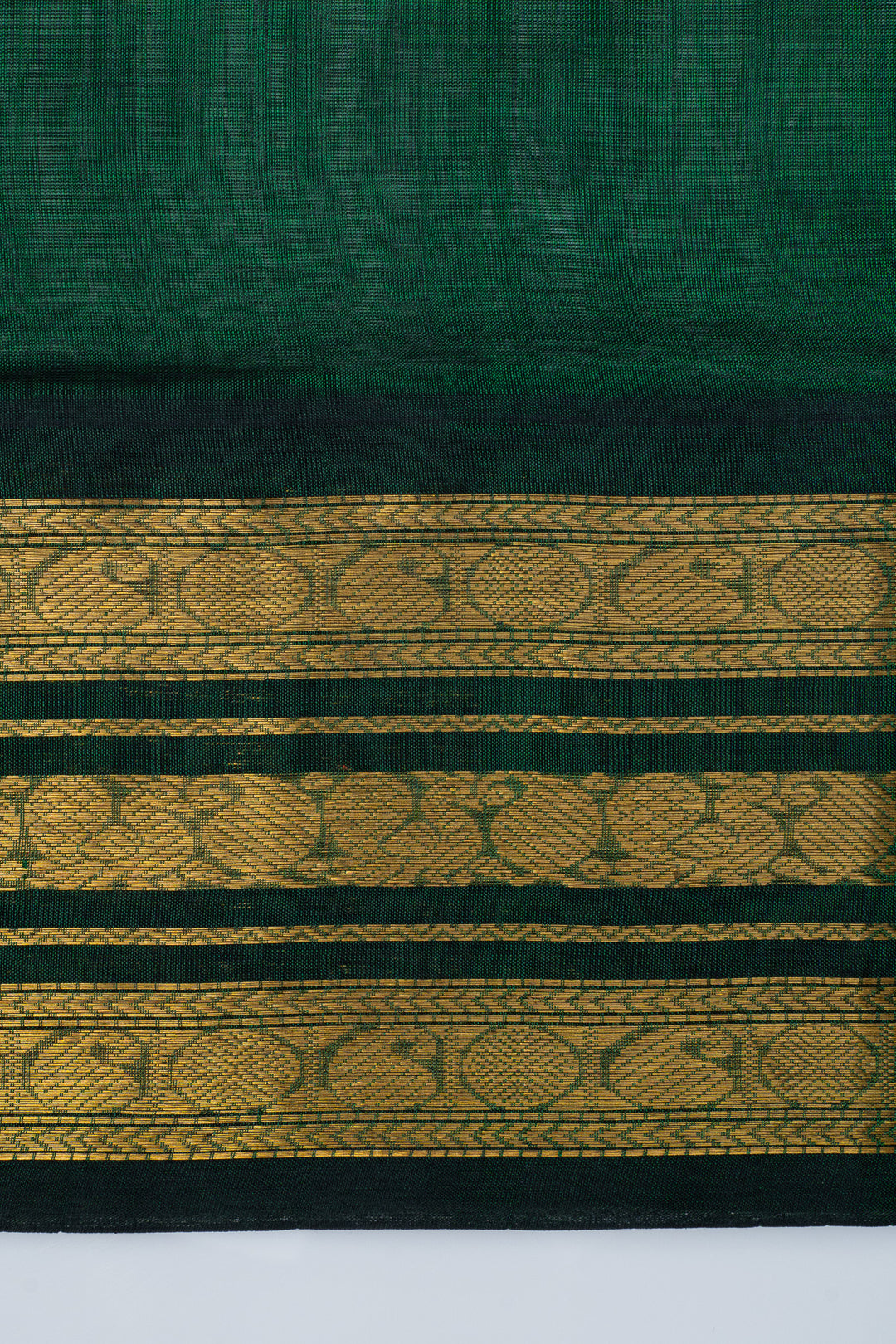 Beige and green pure silk cotton saree