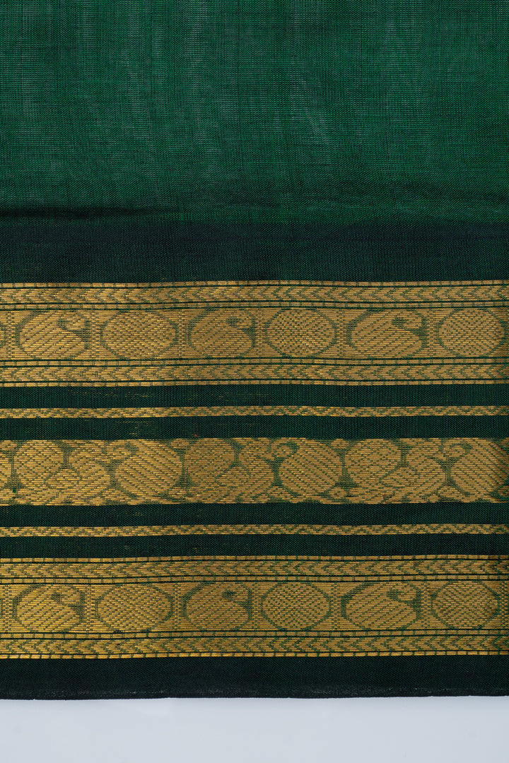 Beige and green pure silk cotton saree