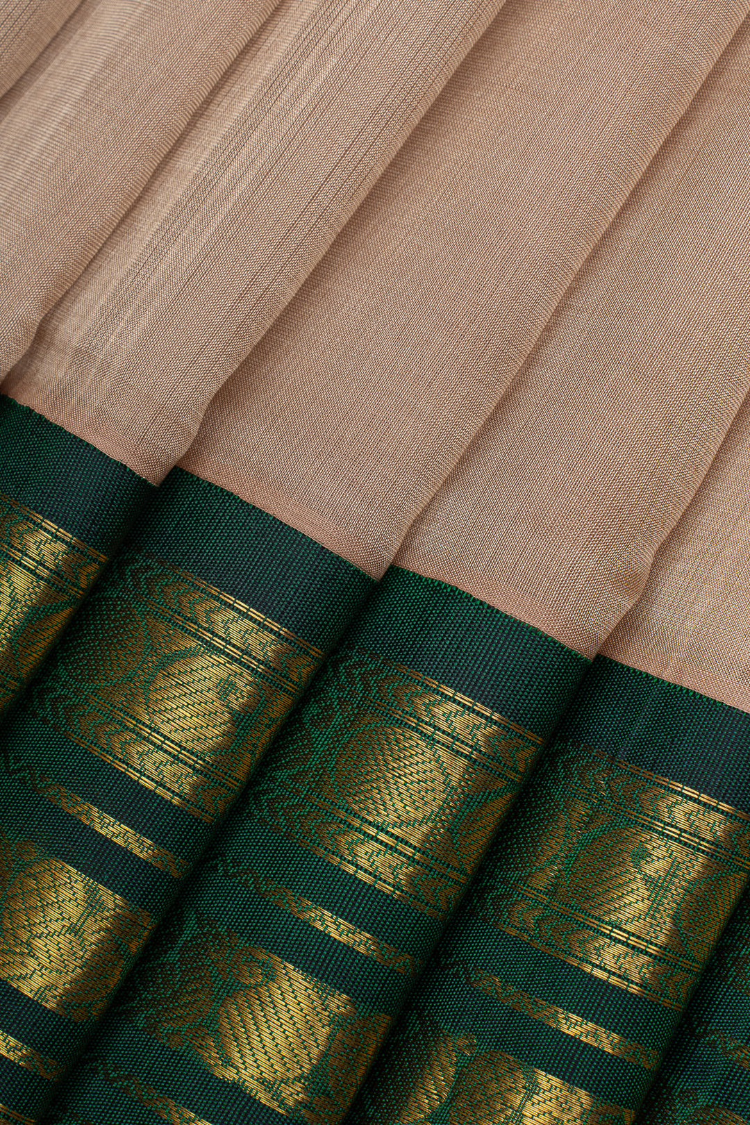 Beige and green pure silk cotton saree