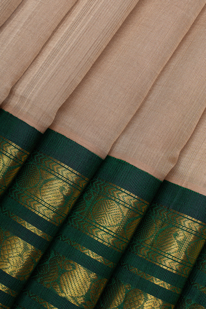 Beige and green pure silk cotton saree