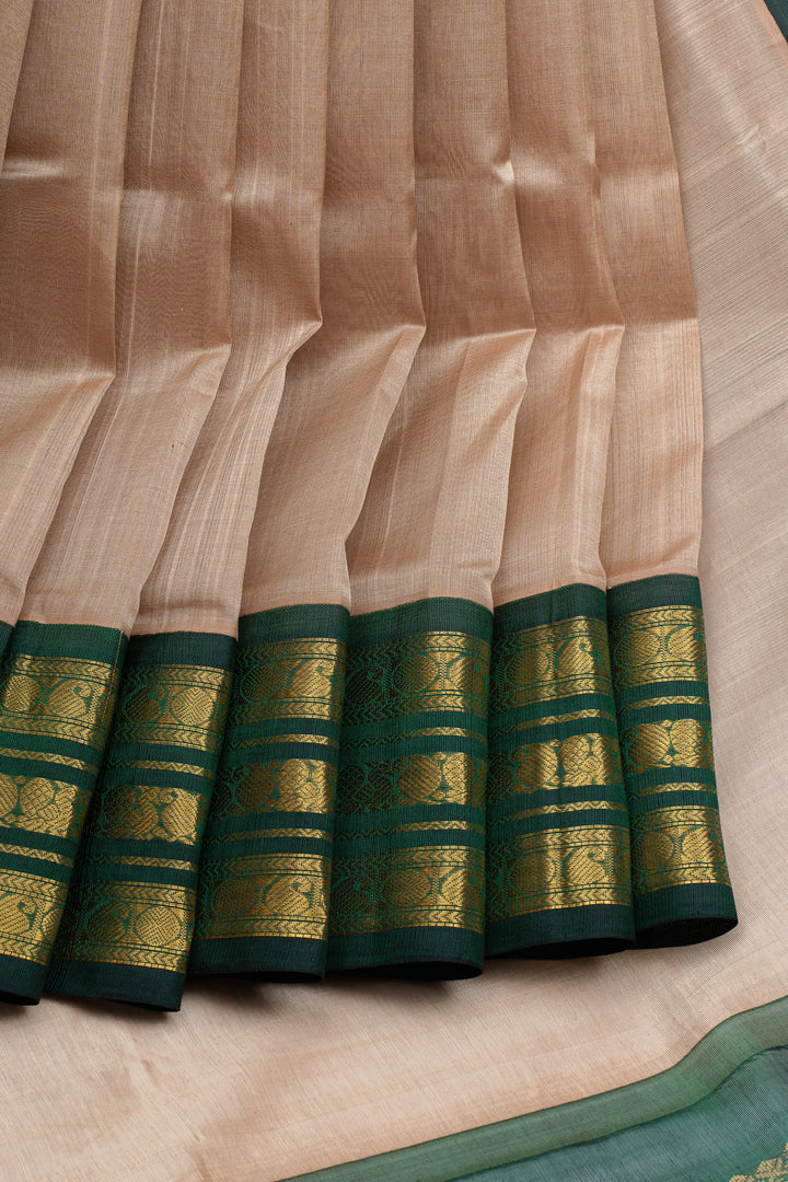 Beige and green pure silk cotton saree