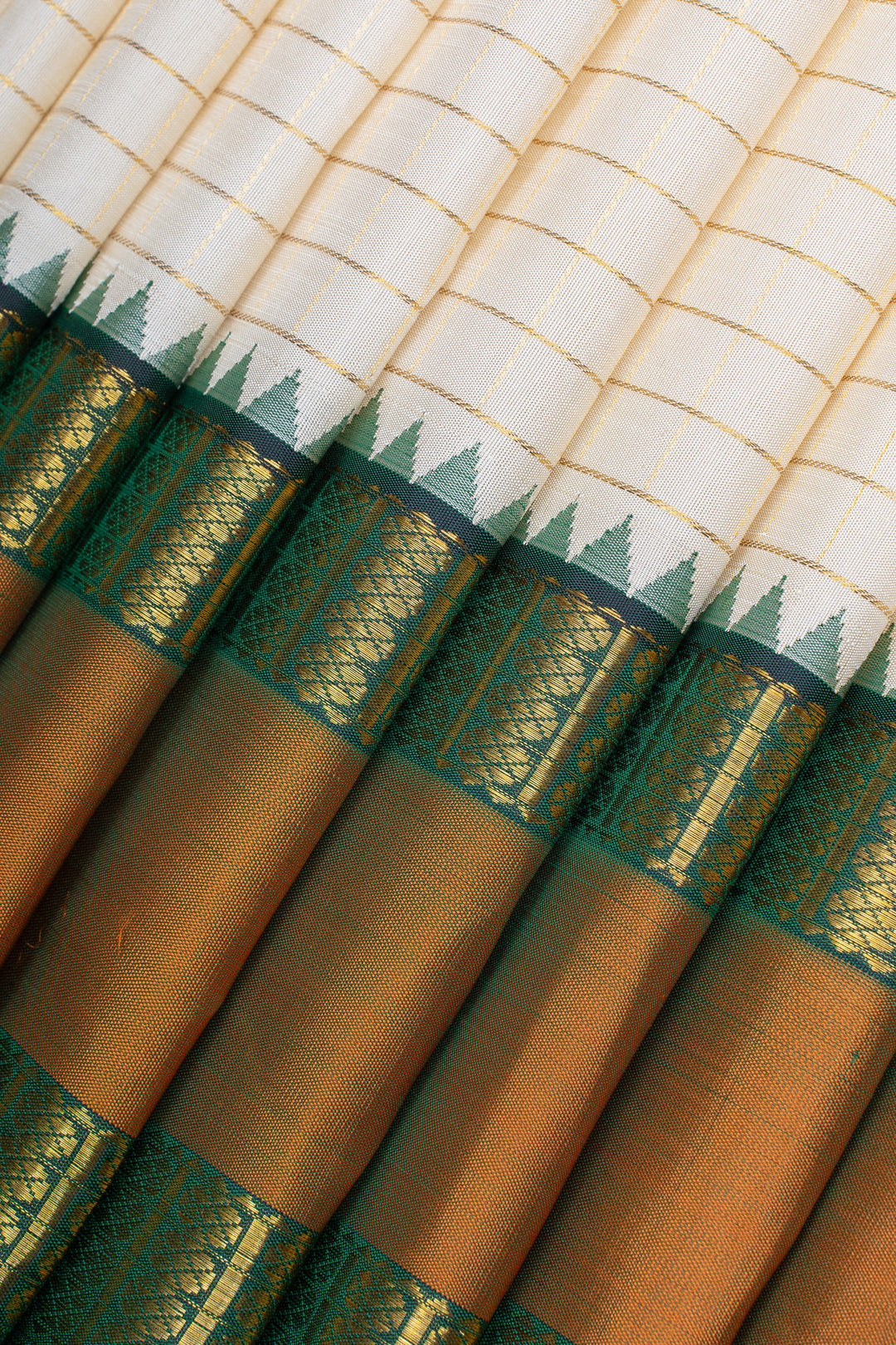 Ivory Muthu Zari checks pure kanchipuram silk saree