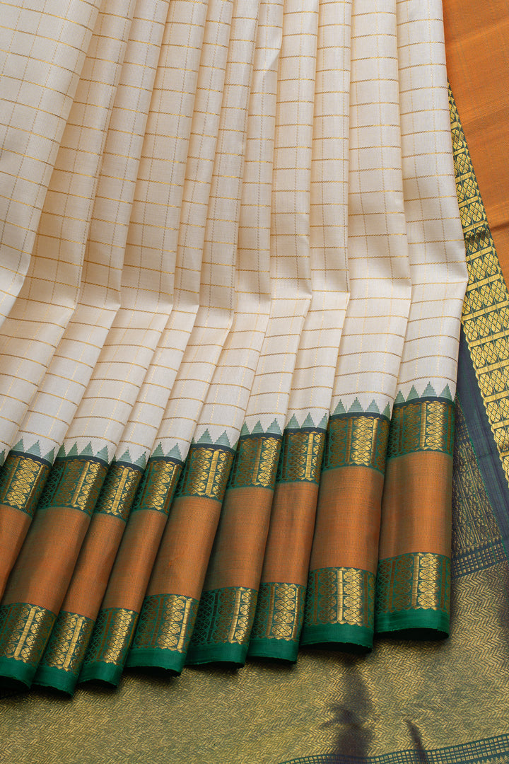 Ivory Muthu Zari checks pure kanchipuram silk saree