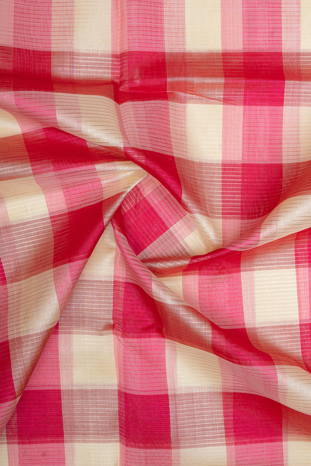 Pink and white checks pure silk cotton saree