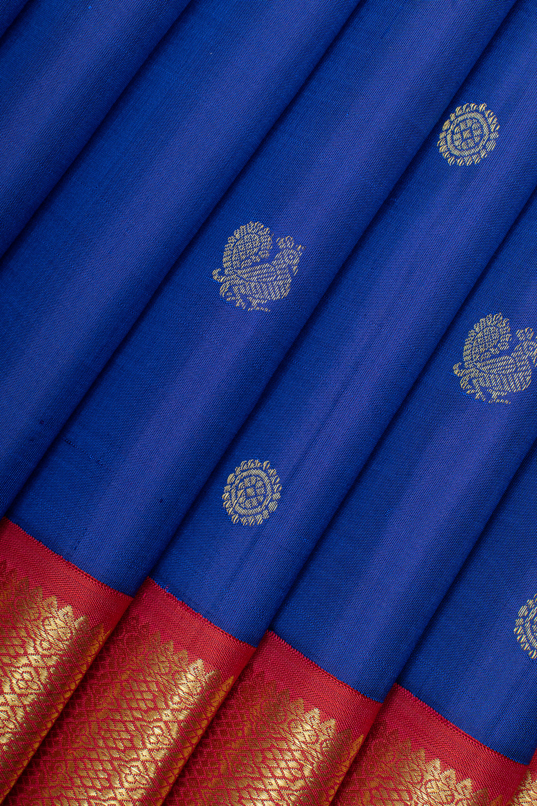 MS blue and red traditional pure kanchipuram silk saree