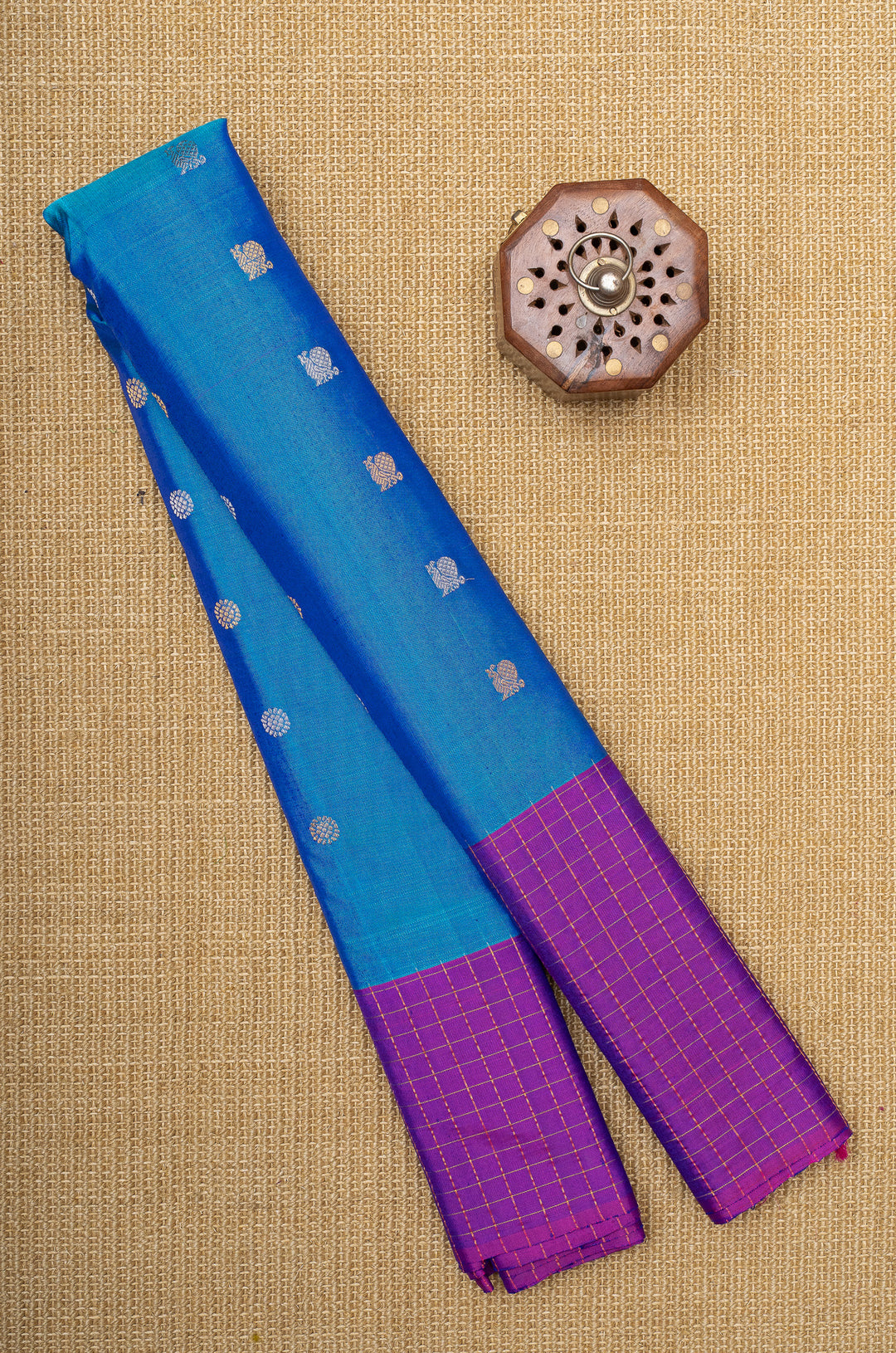 Peacock blue and purple pure Gadwal silk saree