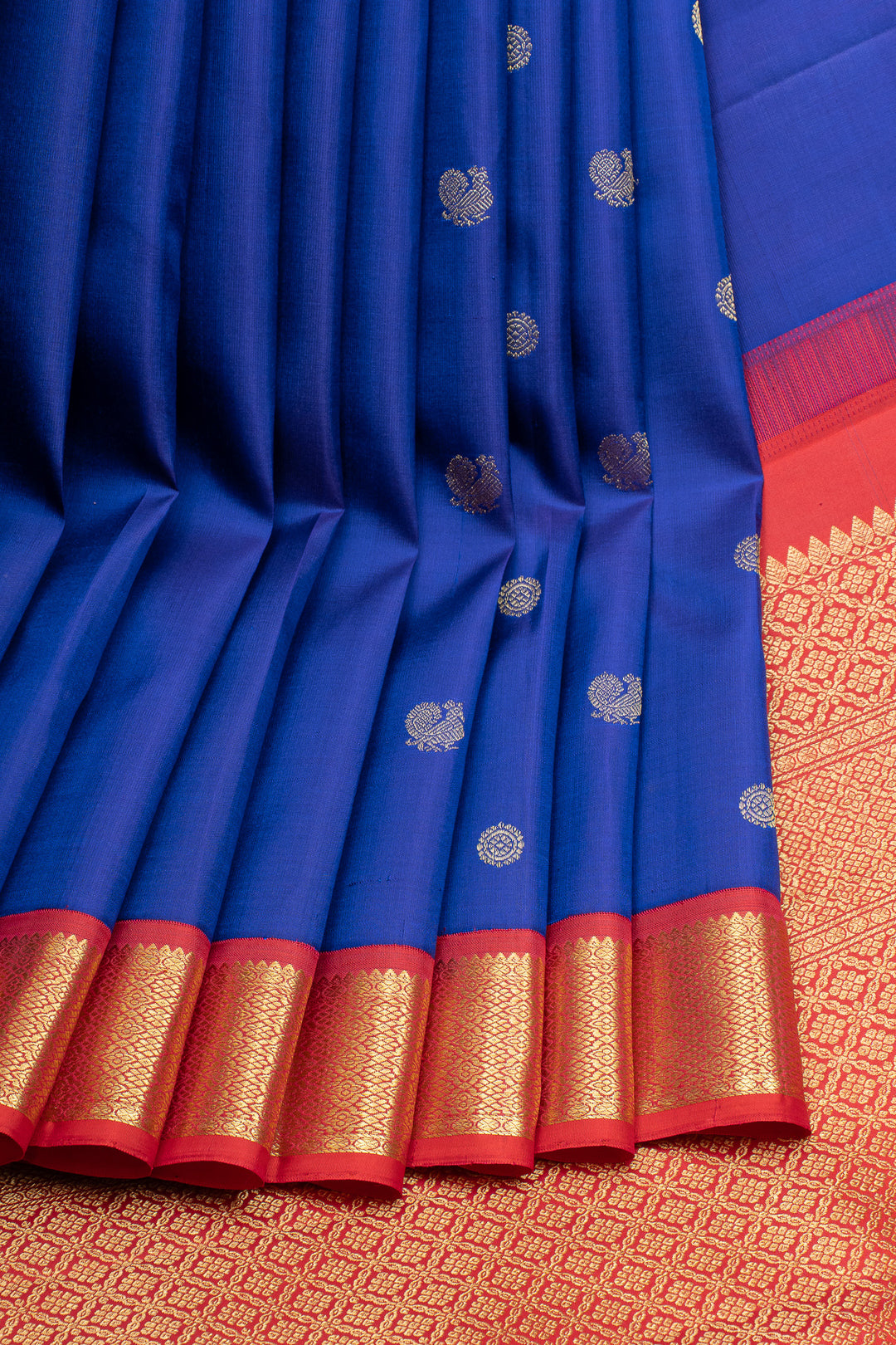 MS blue and red traditional pure kanchipuram silk saree