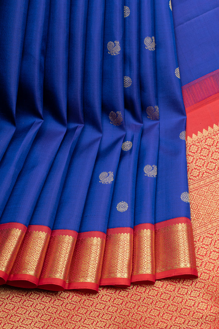 MS blue and red traditional pure kanchipuram silk saree