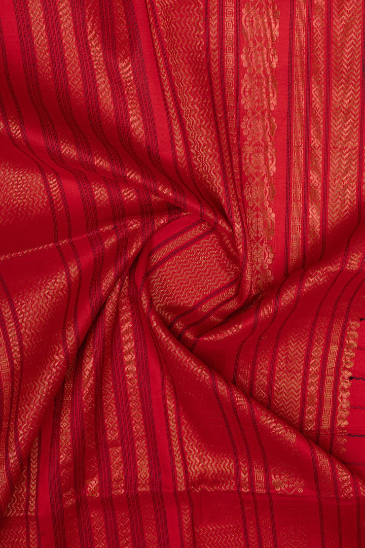 Off white neli thread stripes  pure silk cotton saree