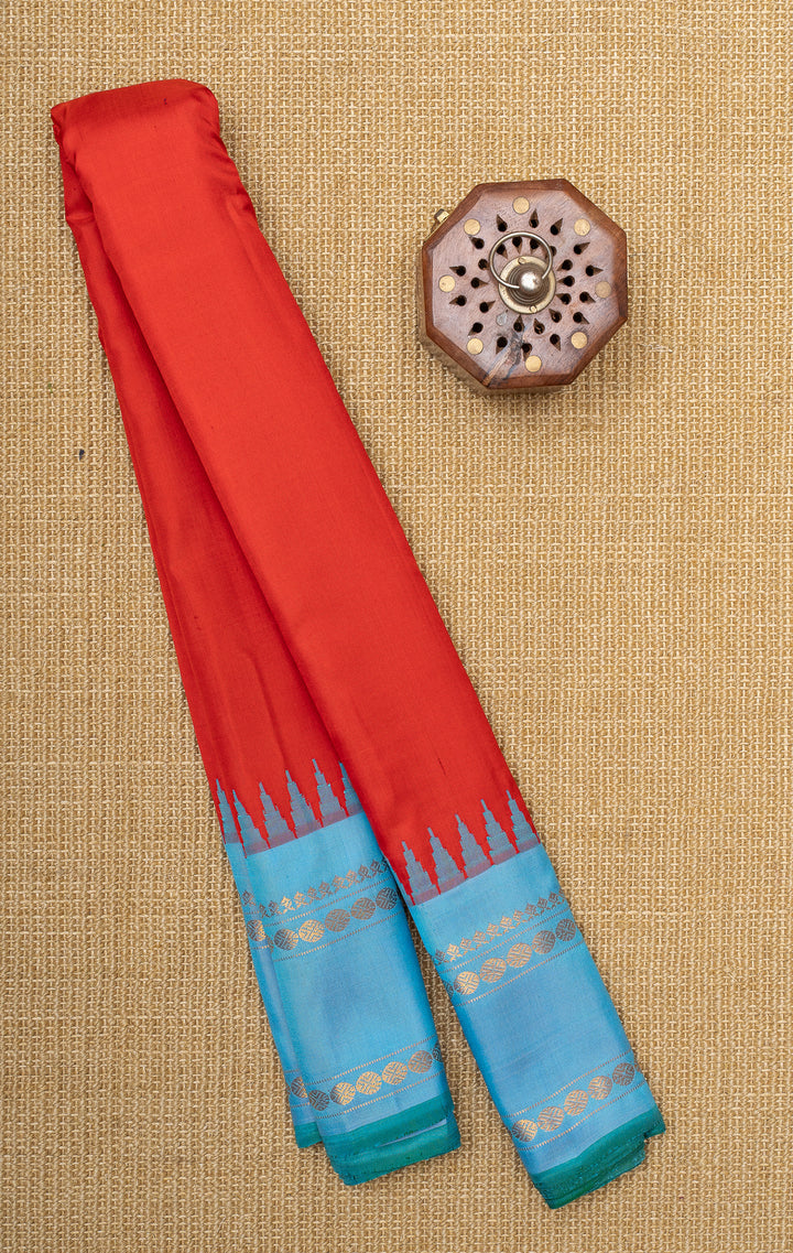 Red and teal Blue pure Kuttu Gadwal Silk Saree