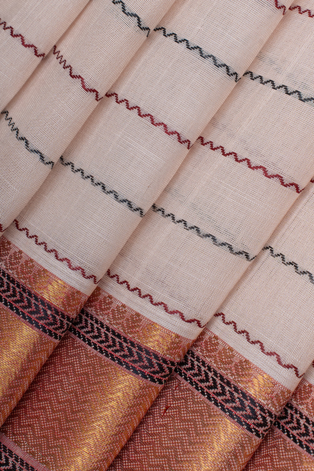 Off white neli thread stripes  pure silk cotton saree