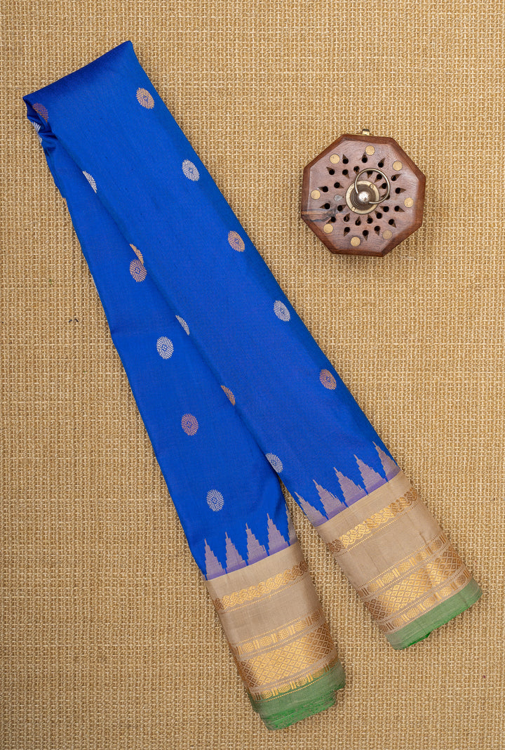 Royal blue and ivory pure Gadwal silk saree