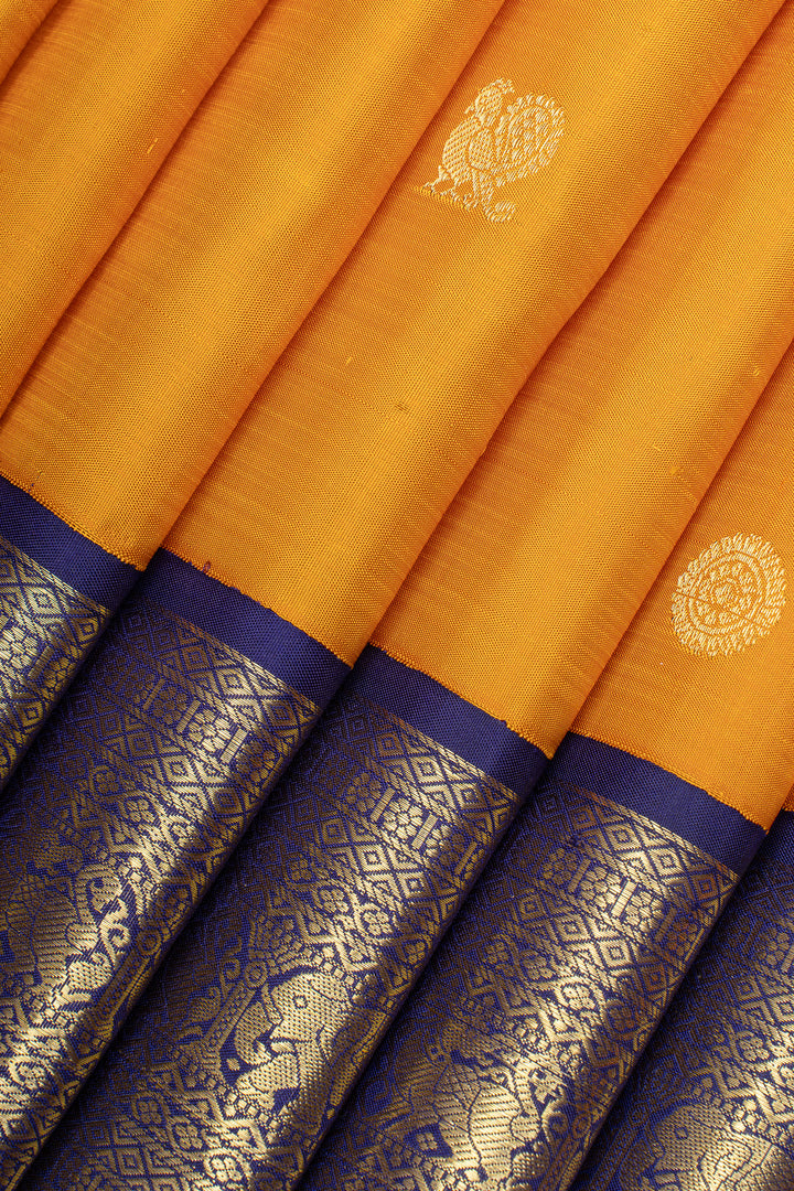 Orange and purple traditional pure kanchipuram silk saree
