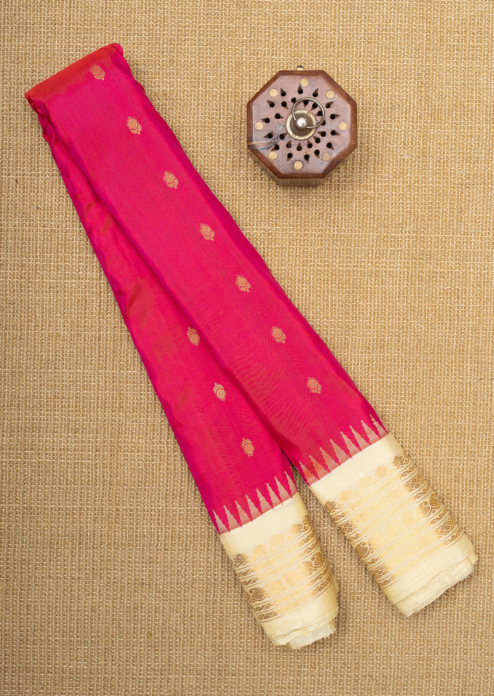 Red pink and ivory pure Kuttu Gadwal Silk Saree