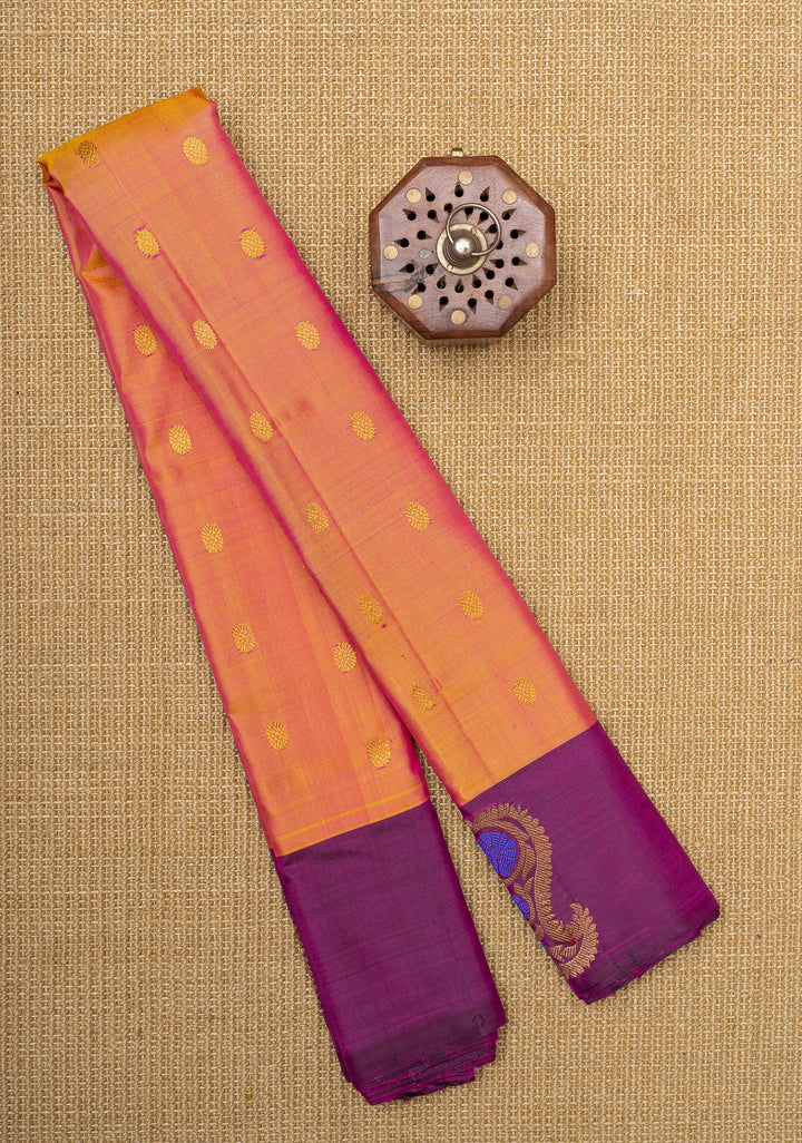 Peach and purple minakari motifs pure Gadwal silk saree