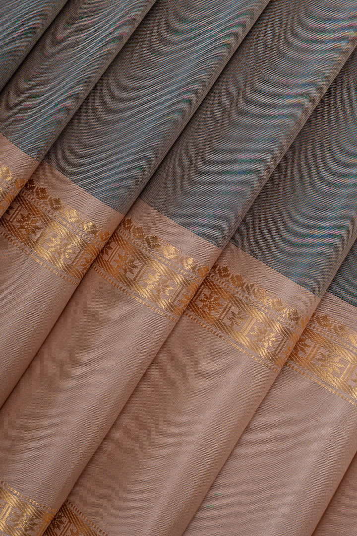 Bluish grey and beige rettai pettu pure soft silk saree