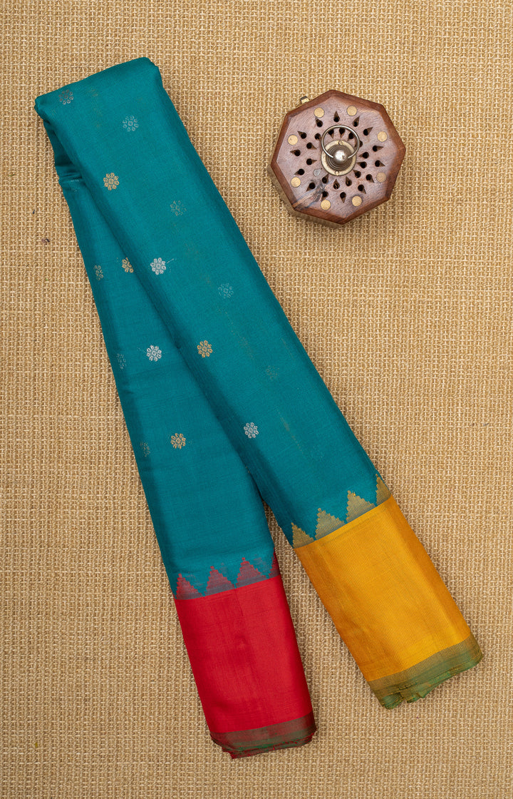 Teal and mustard pure Gadwal silk saree