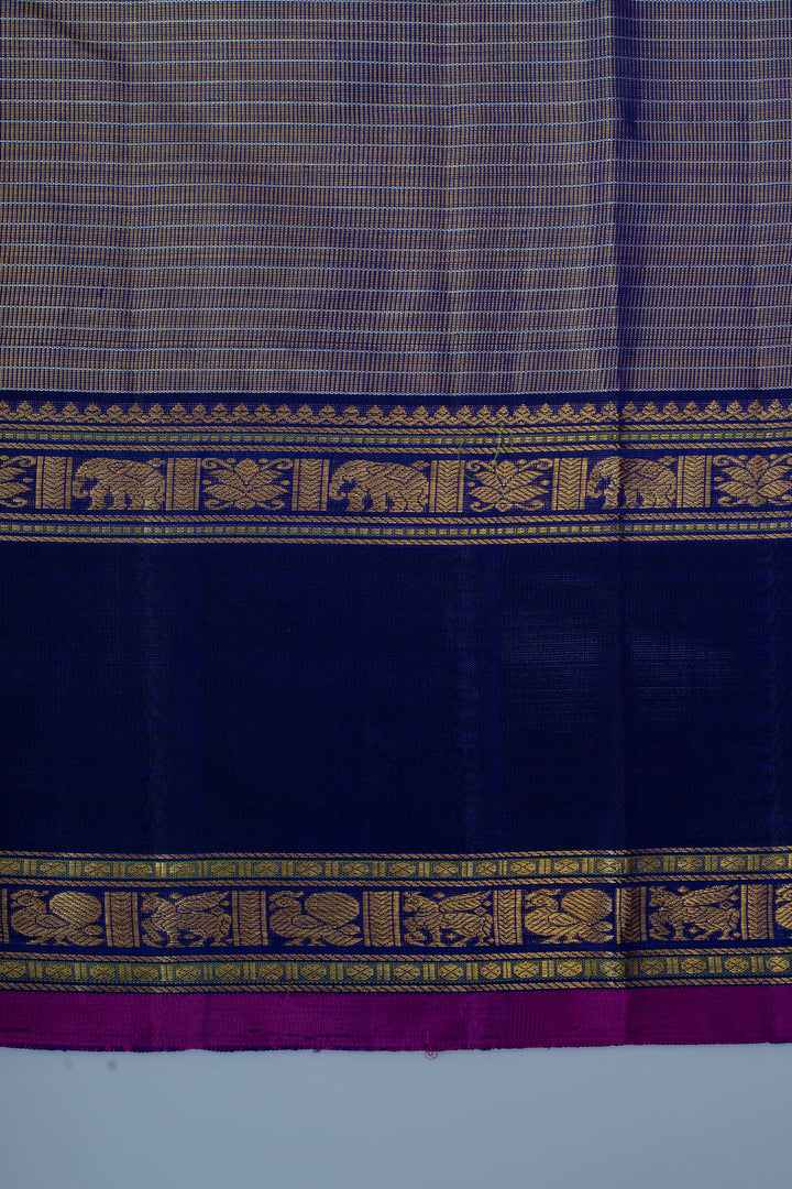 Navy blue zari checks pure kanchipuram silk saree
