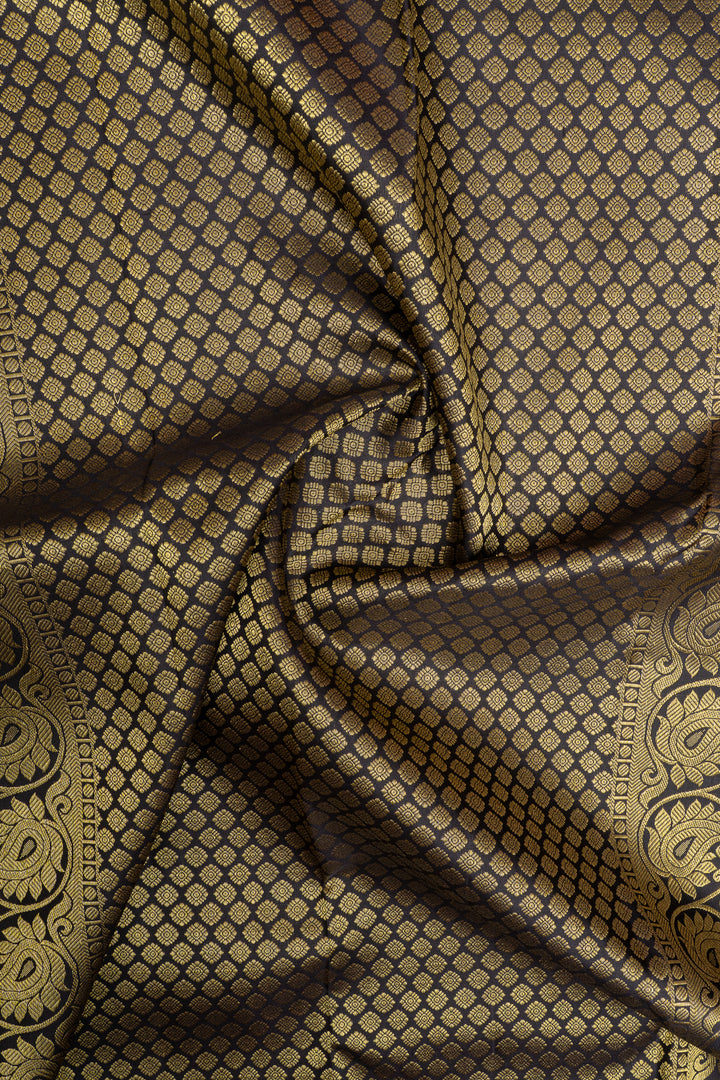 Lime green and brown traditional pure kanchipuram silk saree