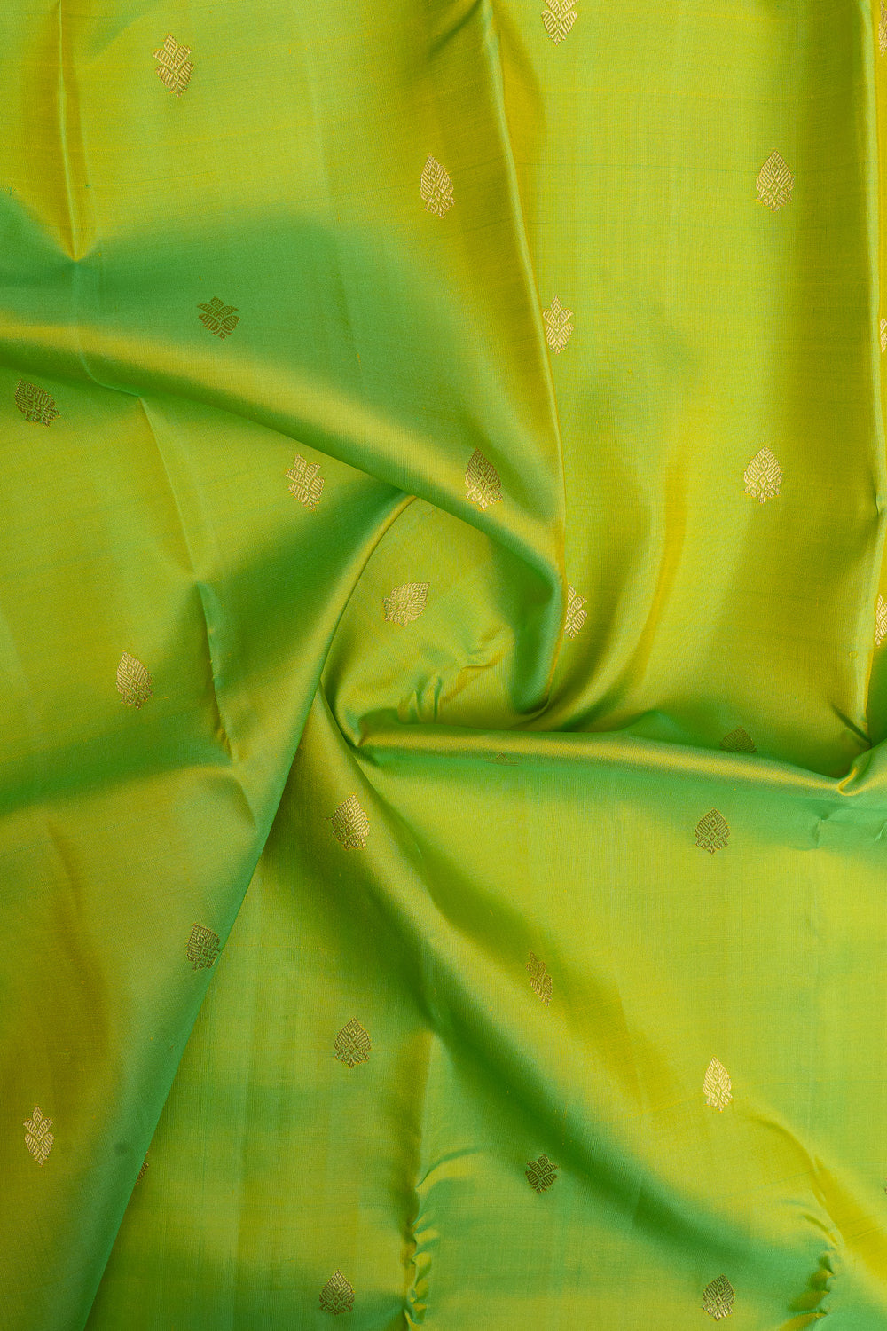 Lime green and brown traditional pure kanchipuram silk saree