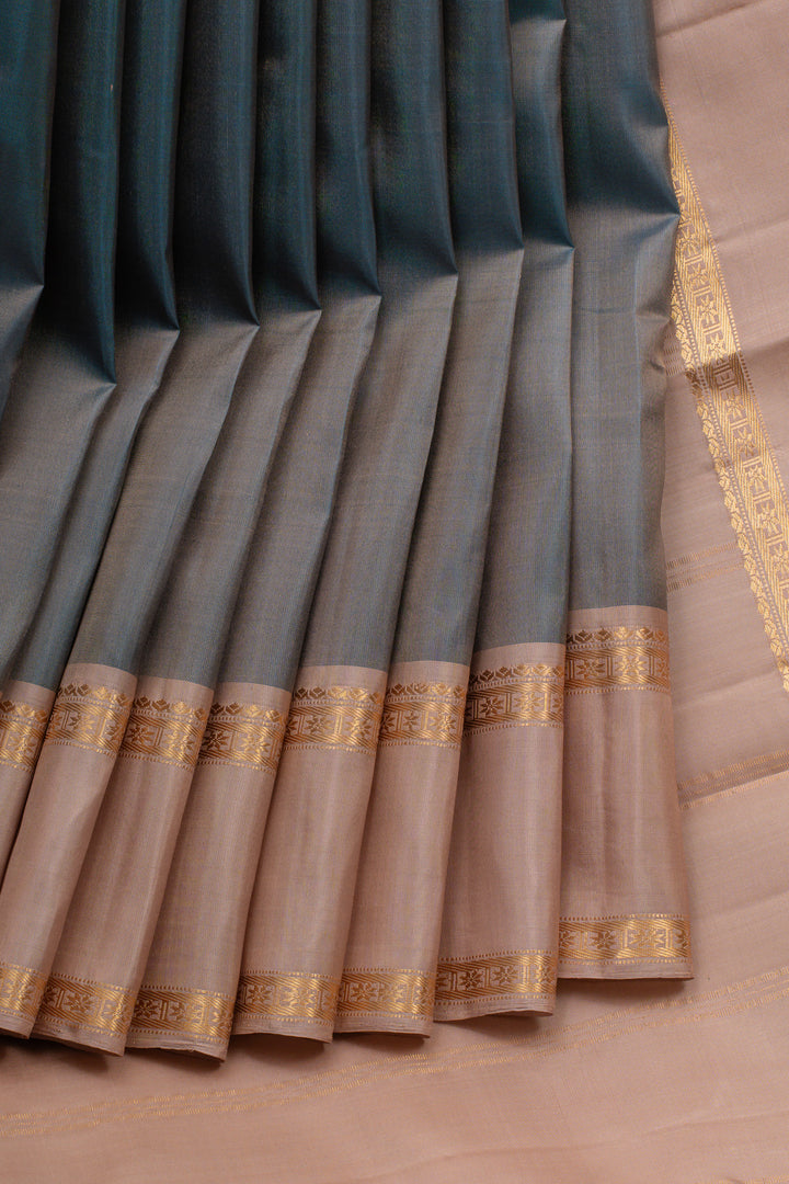 Bluish grey and beige rettai pettu pure soft silk saree