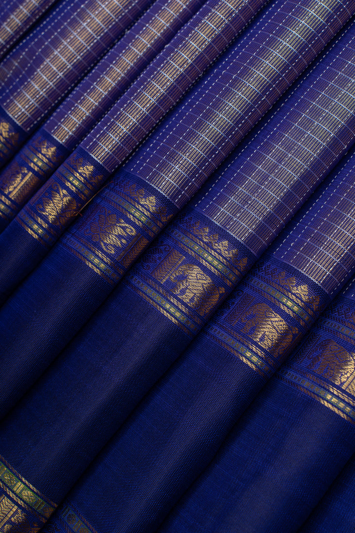 Navy blue zari checks pure kanchipuram silk saree