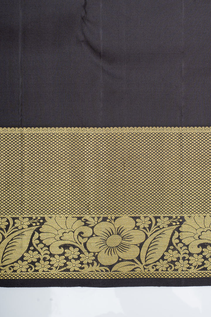 Lime green and brown traditional pure kanchipuram silk saree