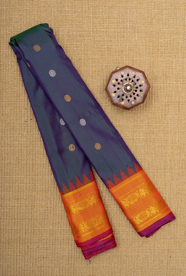 Purplish blue and orange pure Gadwal silk saree