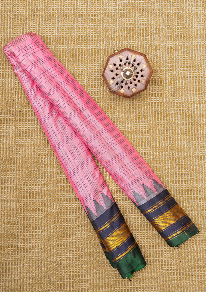 Baby pink and blue pure Gadwal silk saree