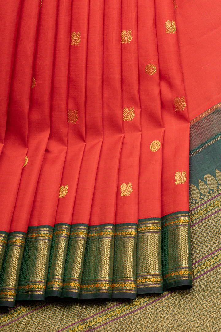Red and green traditional pure kanchipuram silk saree