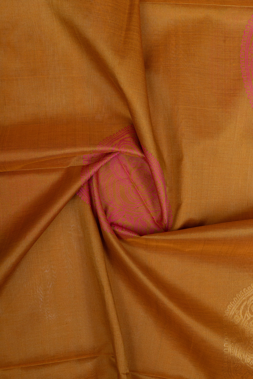 Mustard and pink pure silk cotton saree