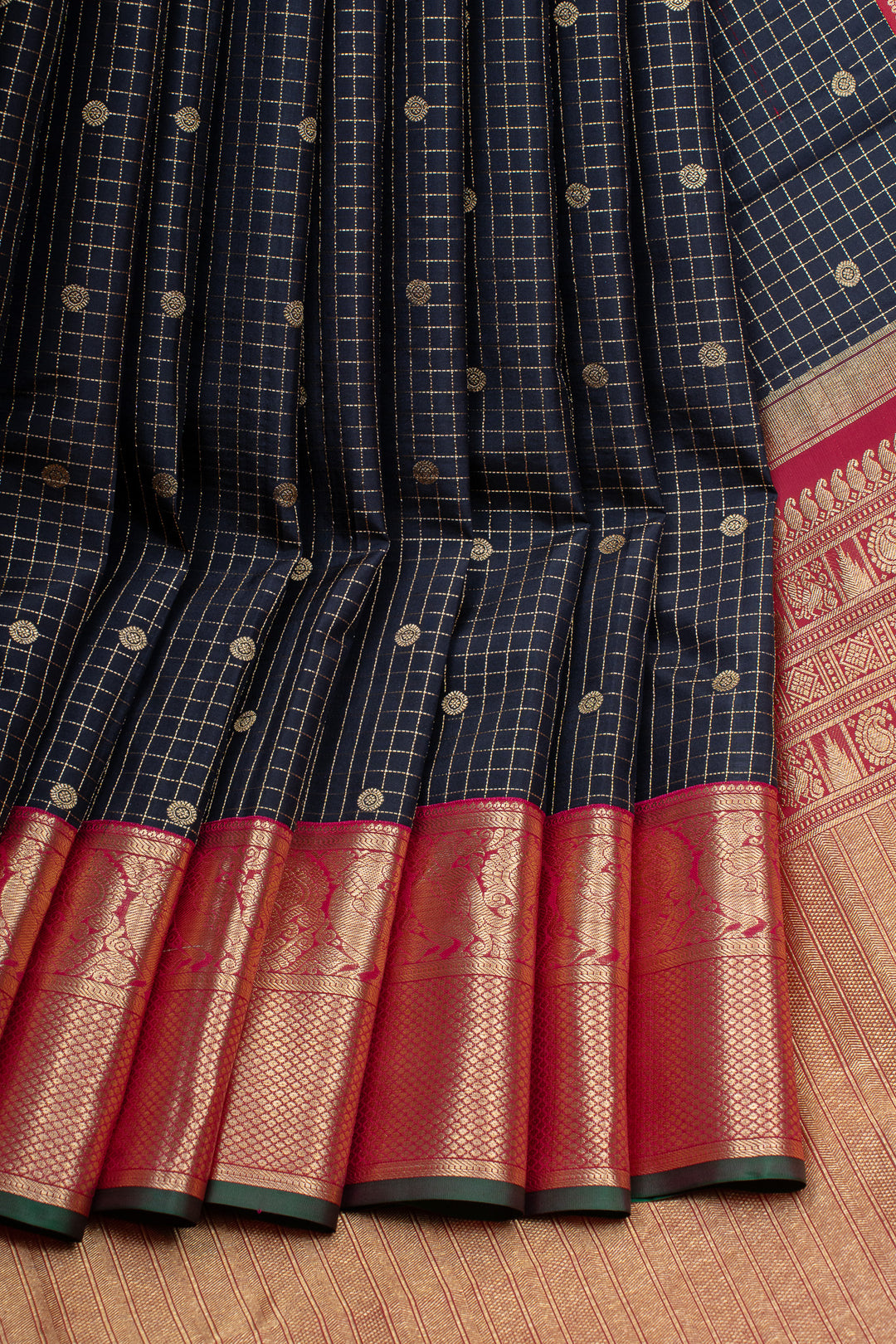 Navy blue veldhari stripes pure Kanchipuram silk saree
