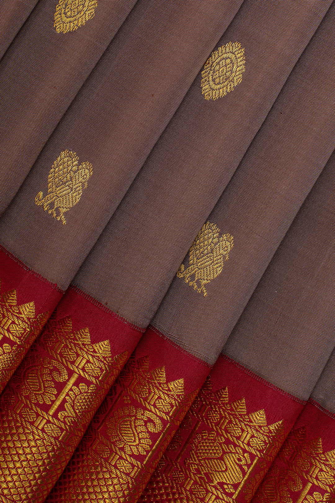 Mauve and red traditional pure kanchipuram silk saree