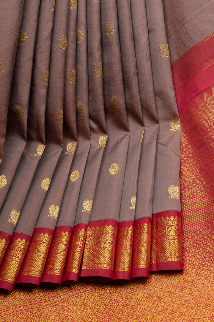 Mauve and red traditional pure kanchipuram silk saree