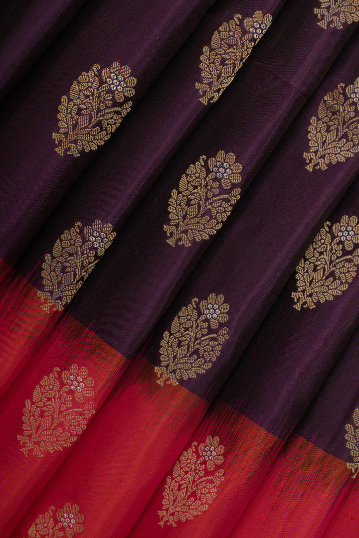 Aubergine purple traditional pure soft silk saree