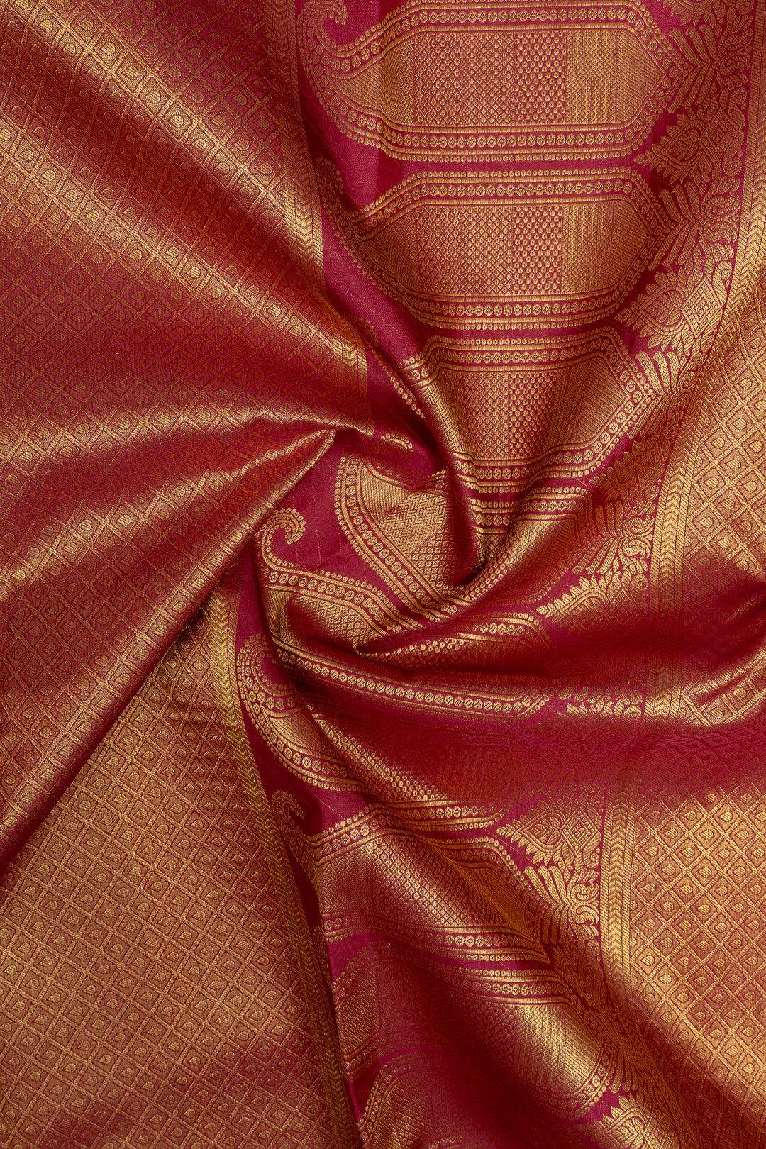 Lavender and red brocade  pure kanchipuram silk saree