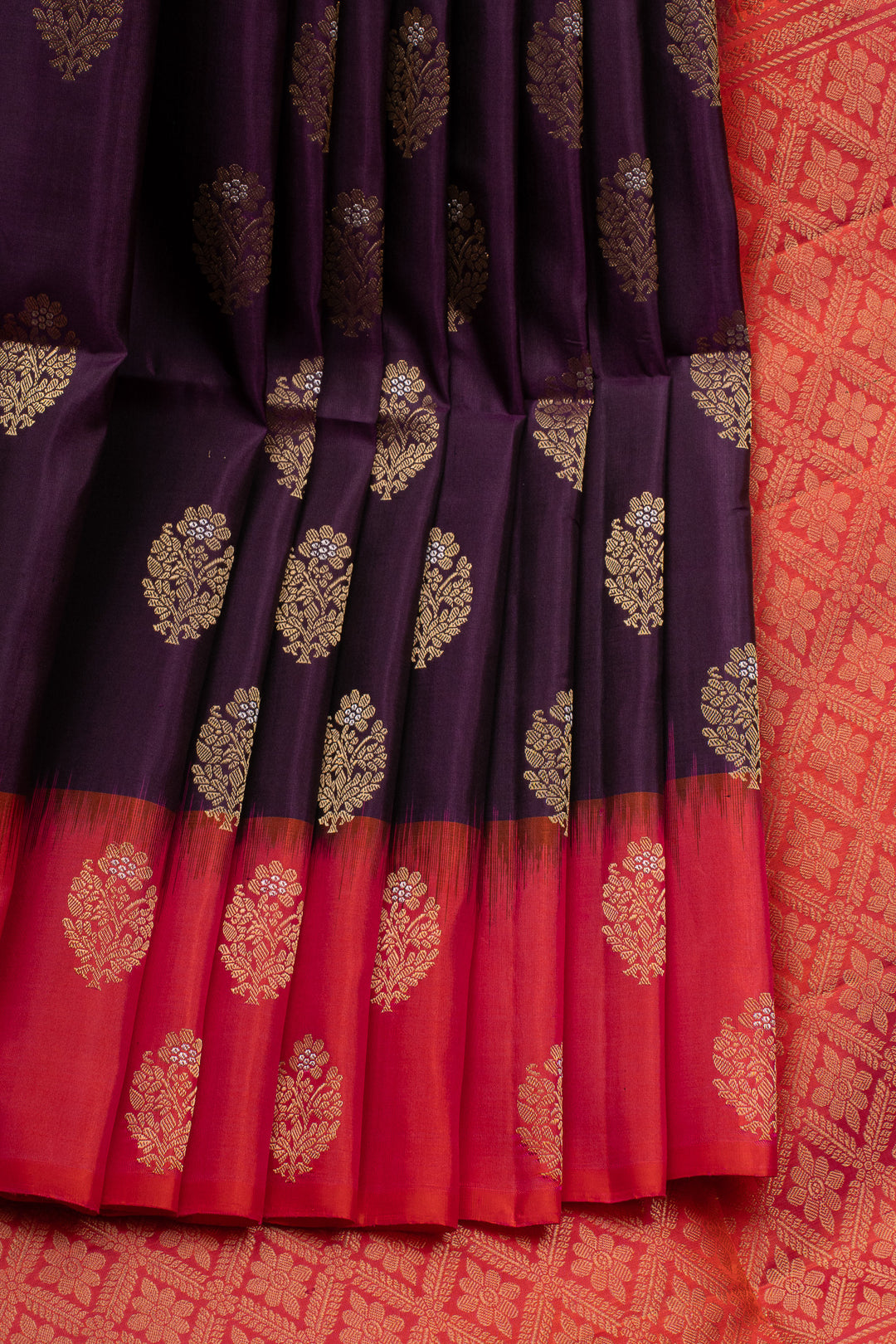 Aubergine purple traditional pure soft silk saree