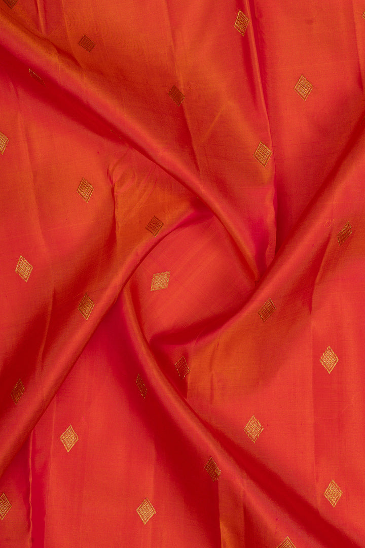 Peach orange triple pettu  pure kanchipuram silk saree