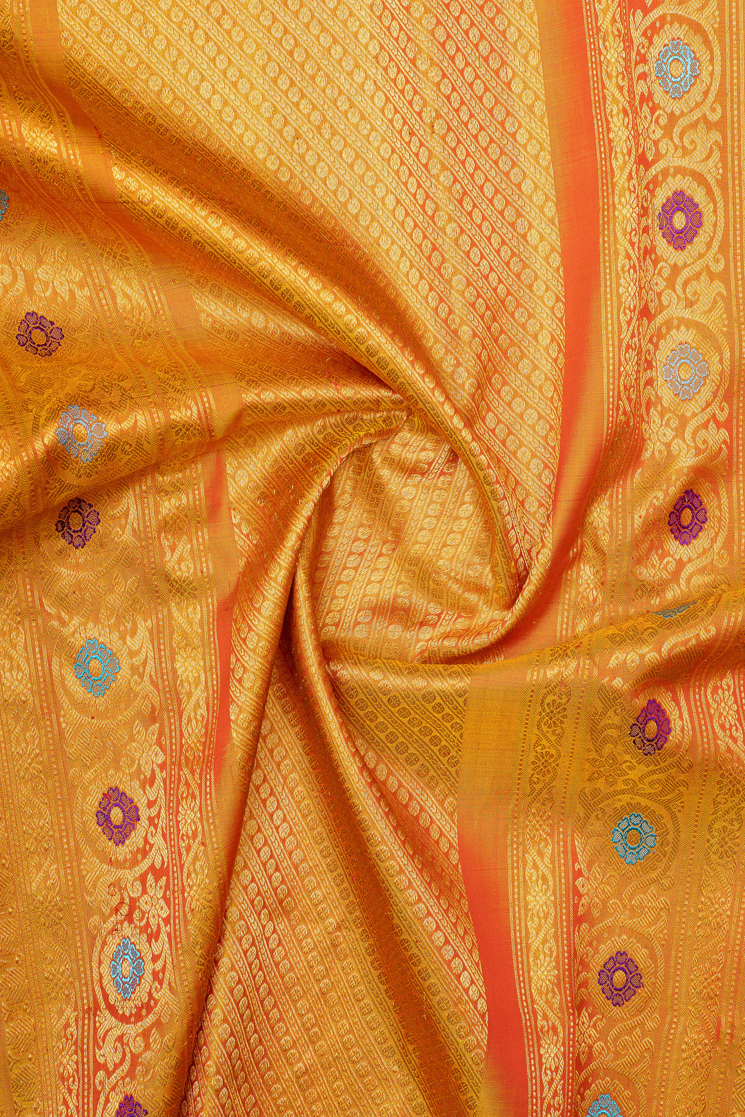 Purplish blue and orange pure Gadwal silk saree