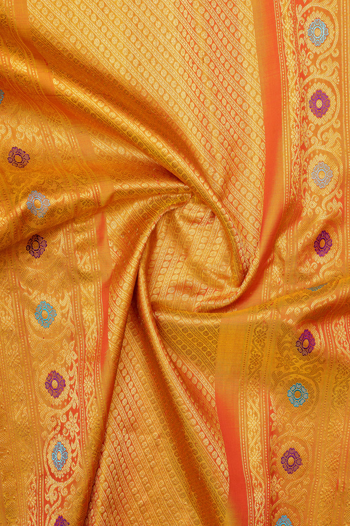 Purplish blue and orange pure Gadwal silk saree