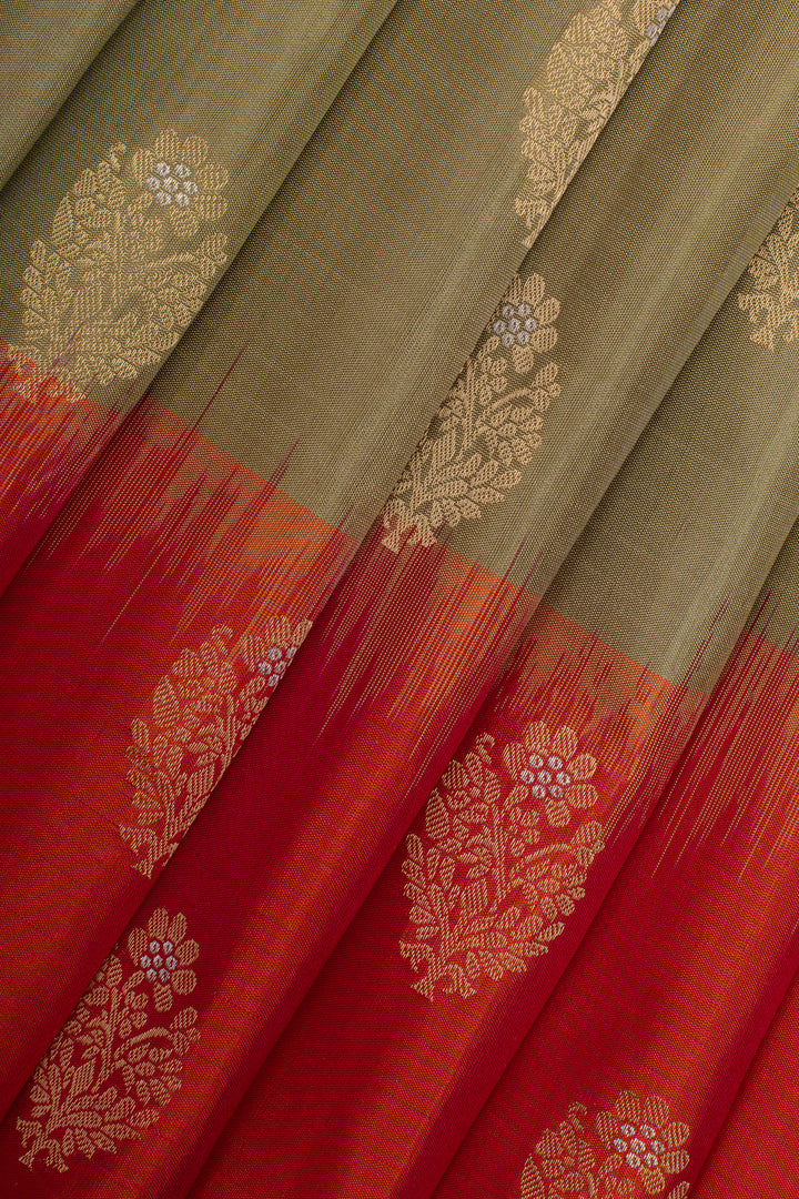 Elaichi green and peach pure soft silk saree