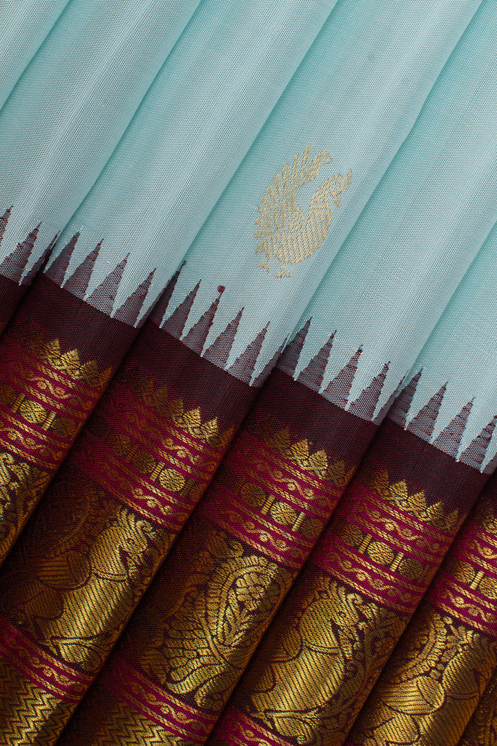 Powder blue and jamun pure kanchipuram silk saree