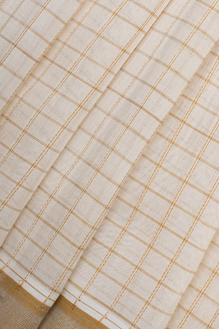 Off white checks pure cotton saree