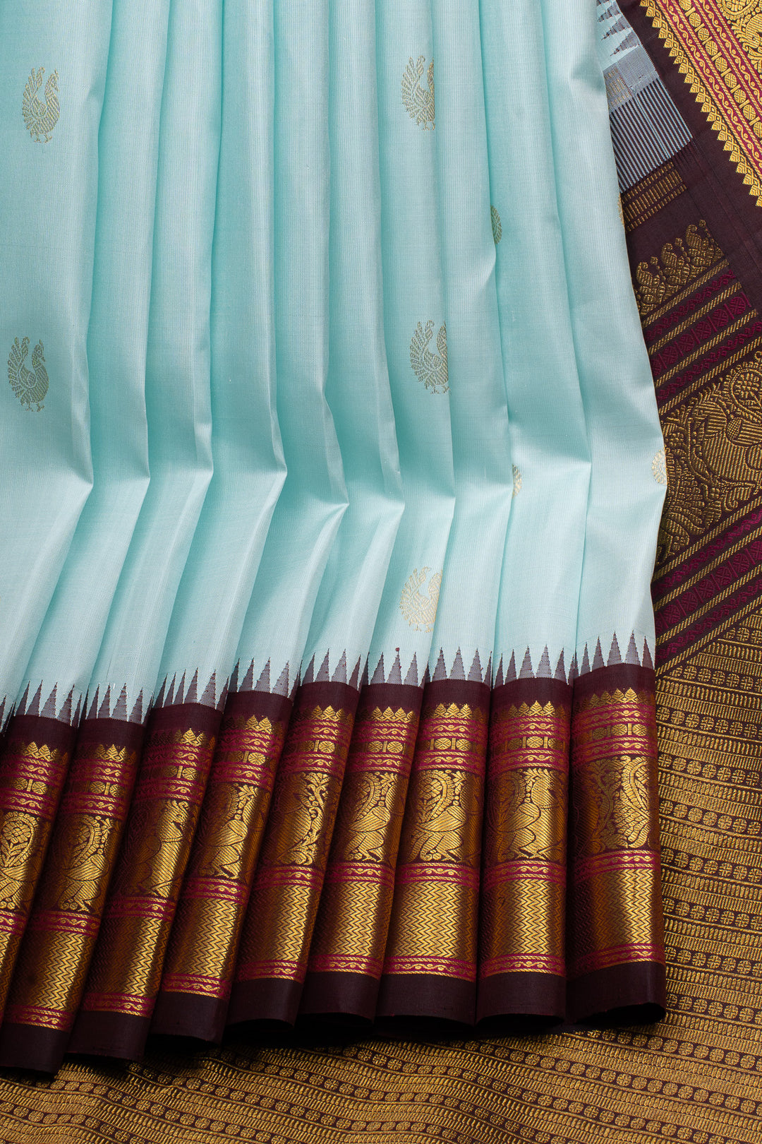 Powder blue and jamun pure kanchipuram silk saree