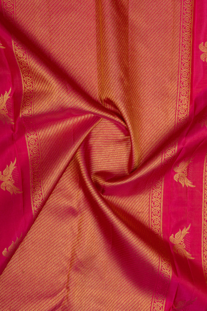 Pastel blue and red traditional pure kanchipuram silk saree