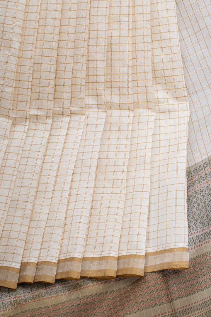 Off white checks pure cotton saree