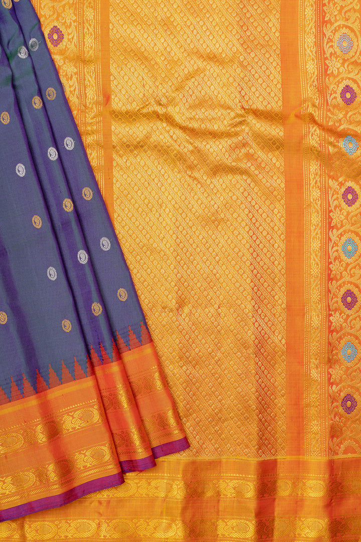 Purplish blue and orange pure Gadwal silk saree