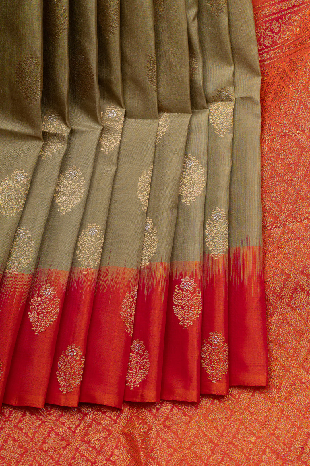 Elaichi green and peach pure soft silk saree