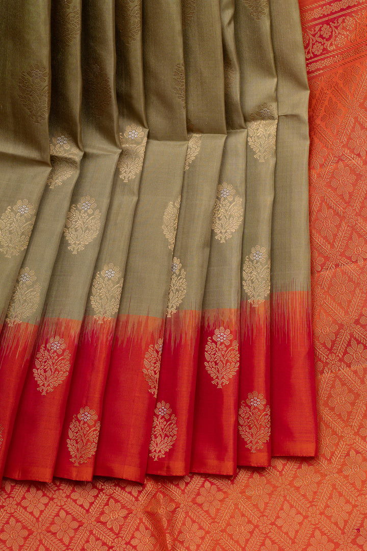 Elaichi green and peach pure soft silk saree