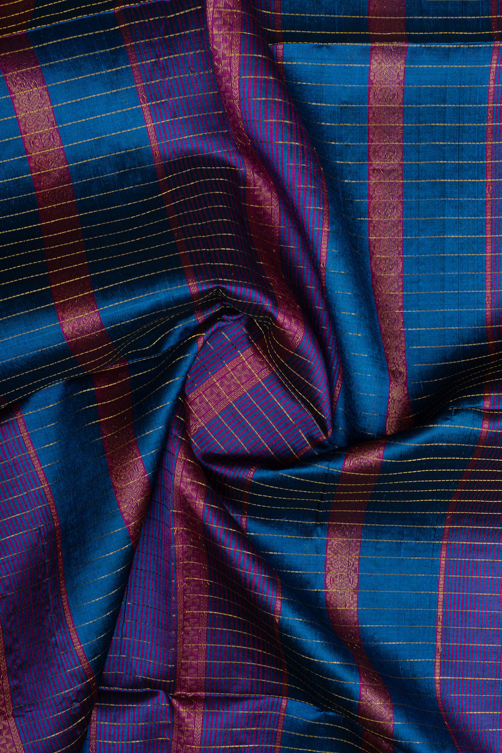 Blue and purple checks pure silk cotton saree